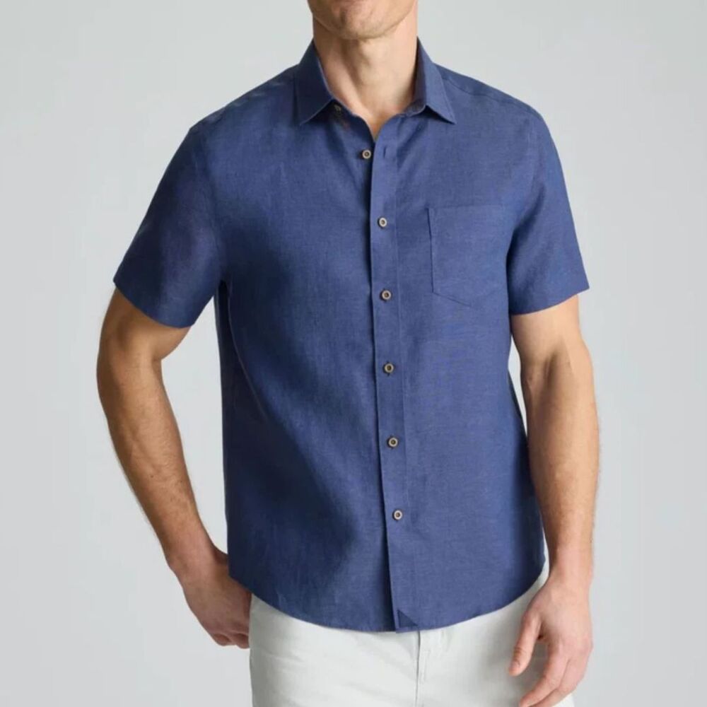 UNTUCKit Linen XXXL Short-Sleeve Cameron Wrinkle-Resistant Button Front Shirt